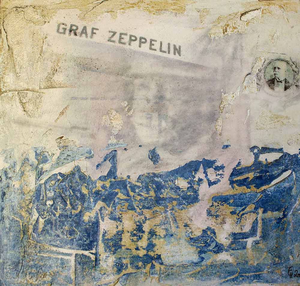 Zeppelin-56,-25x24,-Mischtechnik-&-Gips-auf-Holz,-2015