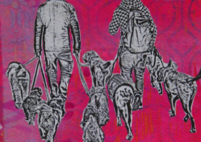 Titel: Dog walkers New York 2019, 15x15cm, Collage/Mischtechnik auf Papier, 2024