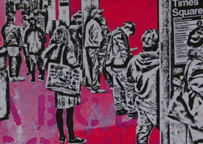 Titel: Subway Station 42St. New York 2019, 15x15cm, Collage/Mischtechnik auf Papier, 2024