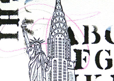 Titel: Crysler Building York 2021, 15x15cm, Collage/Mischtechnik auf Papier, 2024