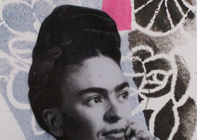 Titel: Frida 2, 10x15cm, Collage/Mischtechnik auf Papier, 2024