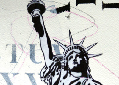 Titel: Statue of Liberty 2 York 2019, 15x15cm, Collage/Mischtechnik auf Papier, 2024
