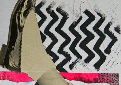 Titel: shoe 1, 15x15cm, Collage/Mischtechnik auf Papier, 2024