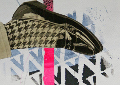 Titel: shoe 2, 15x15cm, Collage/Mischtechnik auf Papier, 2024