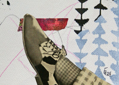Titel: shoe 4, 15x15cm, Collage/Mischtechnik auf Papier, 2024