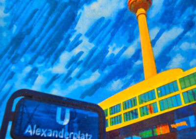 kleine Berlinserie Titel: B33, 13x18cm, Fototransfer auf Malplatte mit Acrylstiften bearbeitet, 2025