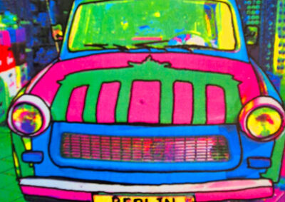 kleine Berlinserie Titel: B7, 15x15cm, Fototransfer auf Malplatte mit Acrylstiften bearbeitet, 2025