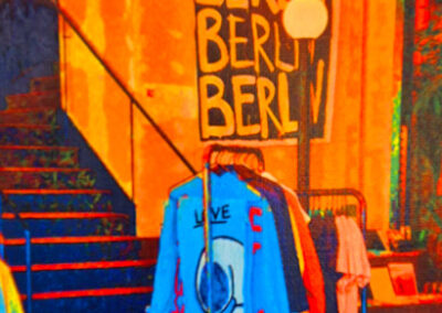 kleine Berlinserie Titel: B54, 13x18cm, Fototransfer auf Malplatte mit Acrylstiften bearbeitet, 2025